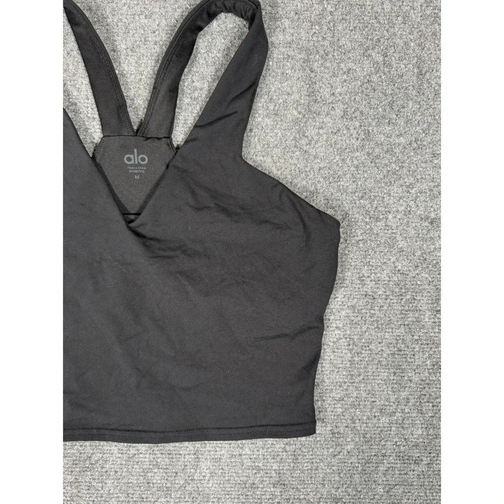 ALO Yoga Airbrush Real Bra Tank Womens Size Medium Black Racerback Cropped